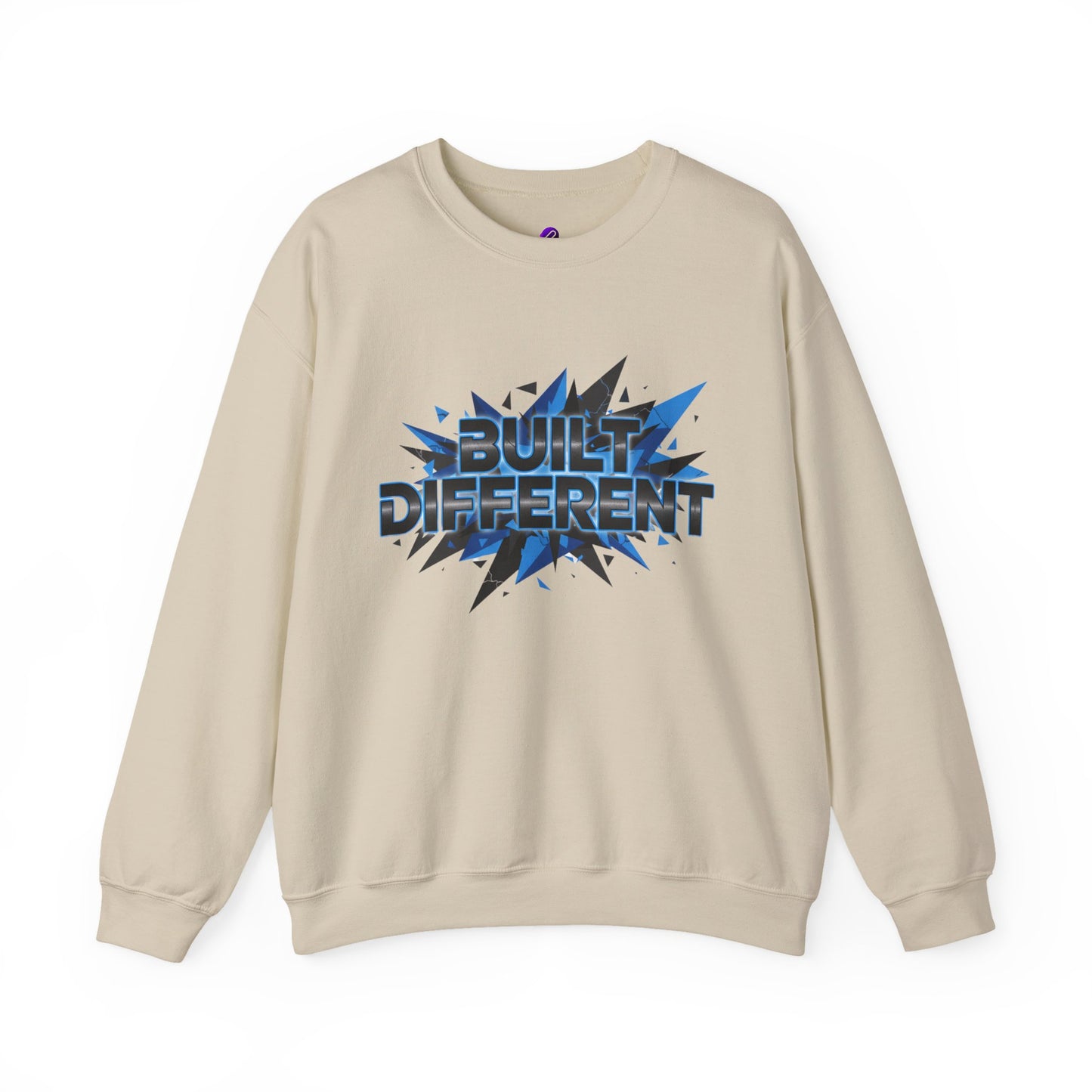 Sweatshirt — "Built Different" Graphic Crewneck (Bold Blue Burst)