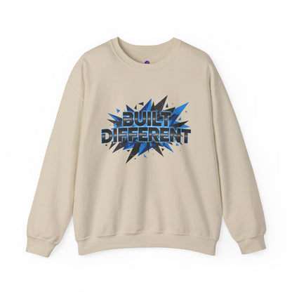 Sweatshirt — "Built Different" Graphic Crewneck (Bold Blue Burst)
