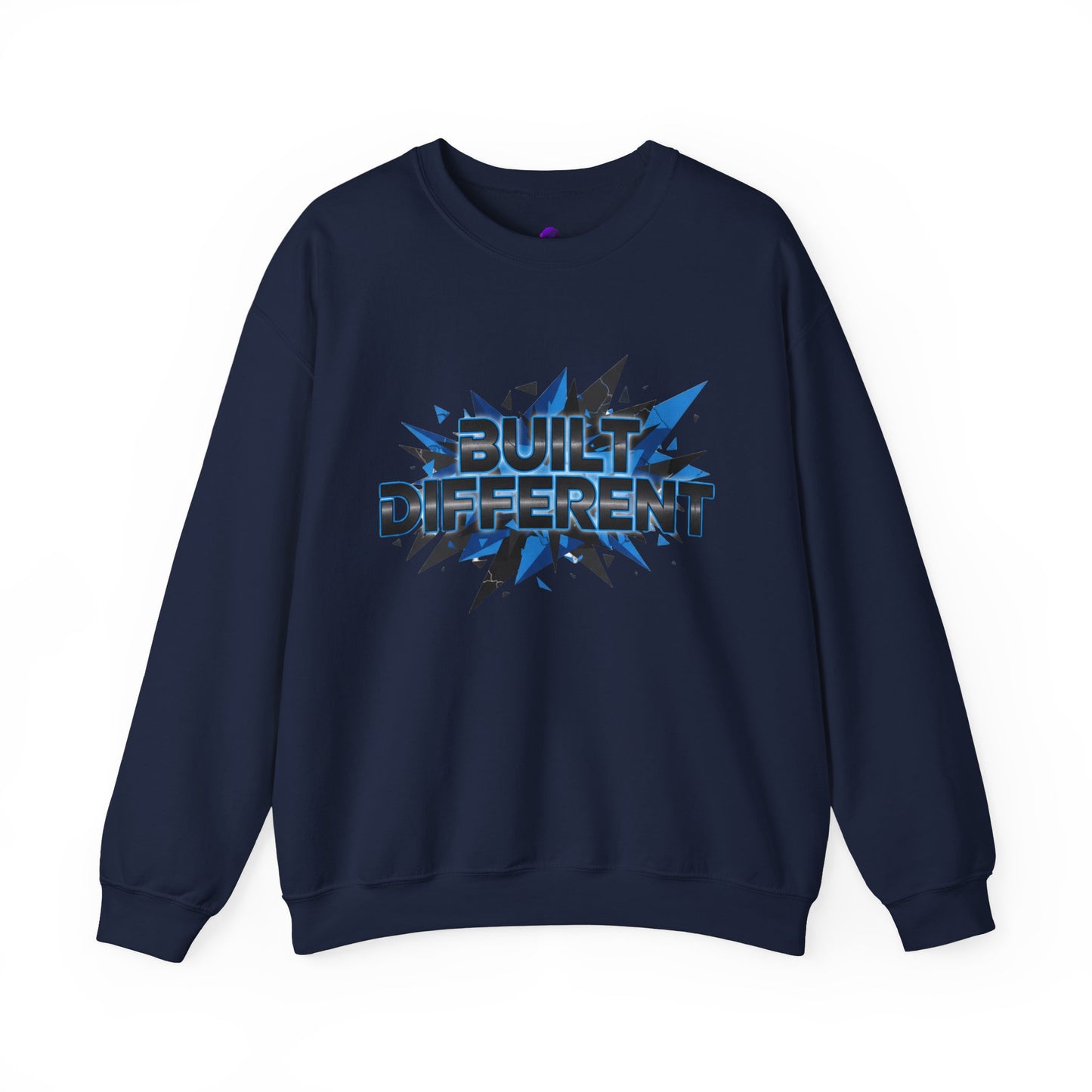 Sweatshirt — "Built Different" Graphic Crewneck (Bold Blue Burst)