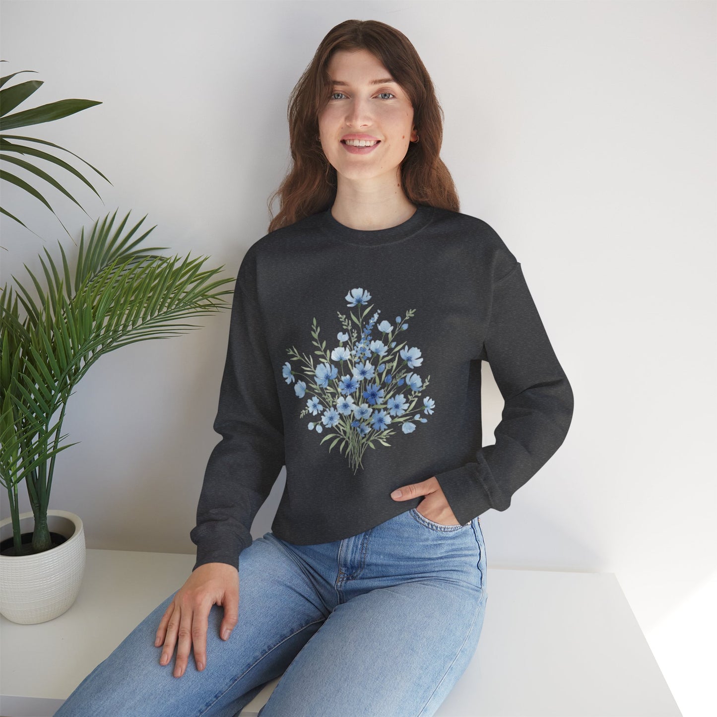 Blue Wildflower Bouquet Crewneck Sweatshirt