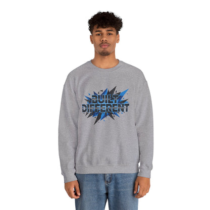 Sweatshirt — "Built Different" Graphic Crewneck (Bold Blue Burst)