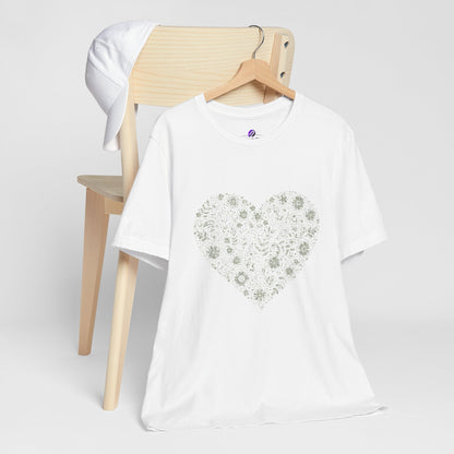 Floral Heart Tee — Delicate Botanical Heart Short Sleeve Shirt