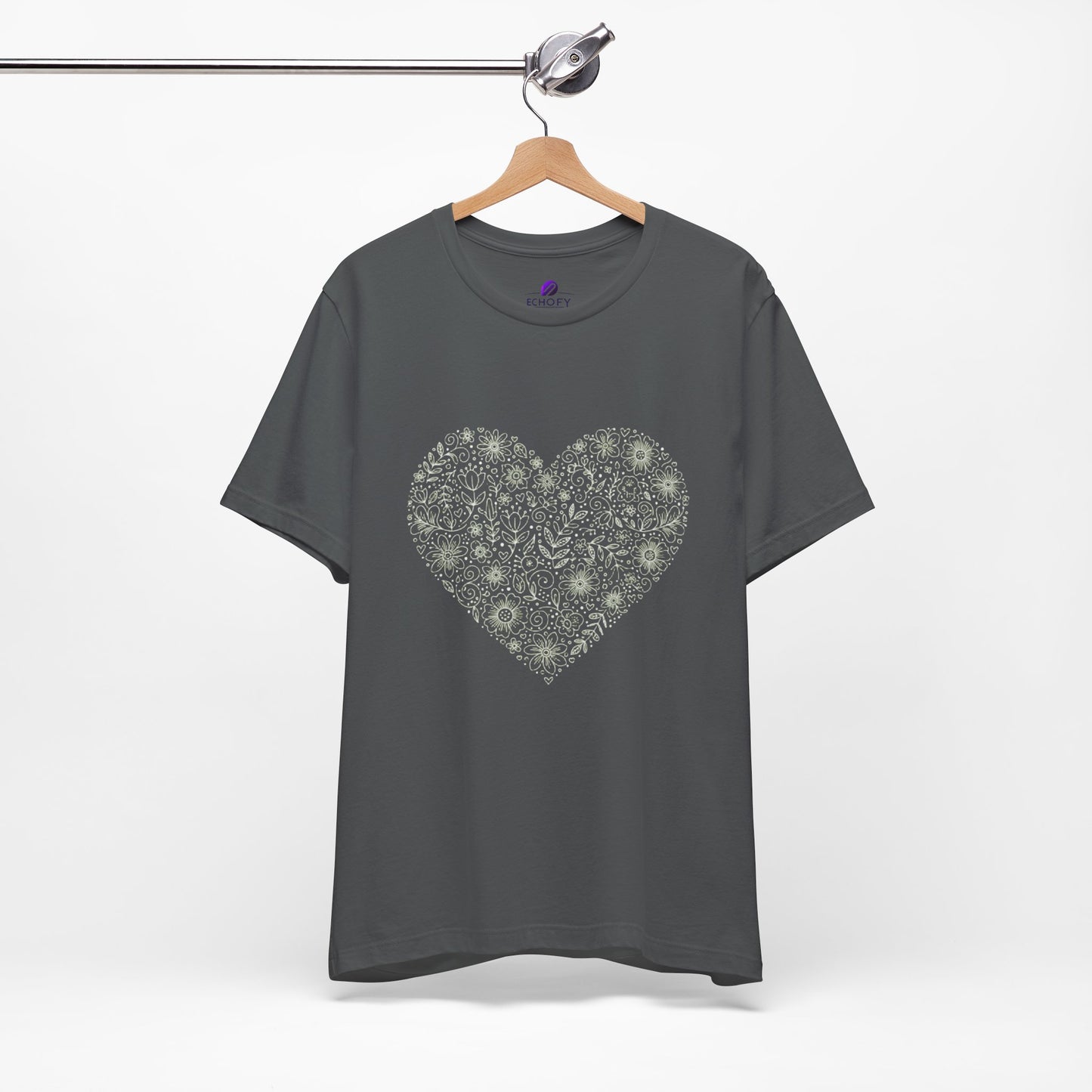 Floral Heart Tee — Delicate Botanical Heart Short Sleeve Shirt