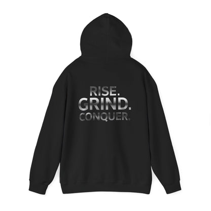 Discipline & Hustle Hoodie — “Royal Discipline” Front Logo, “Rise. Grind. Conquer.” Back Motivational Pullover
