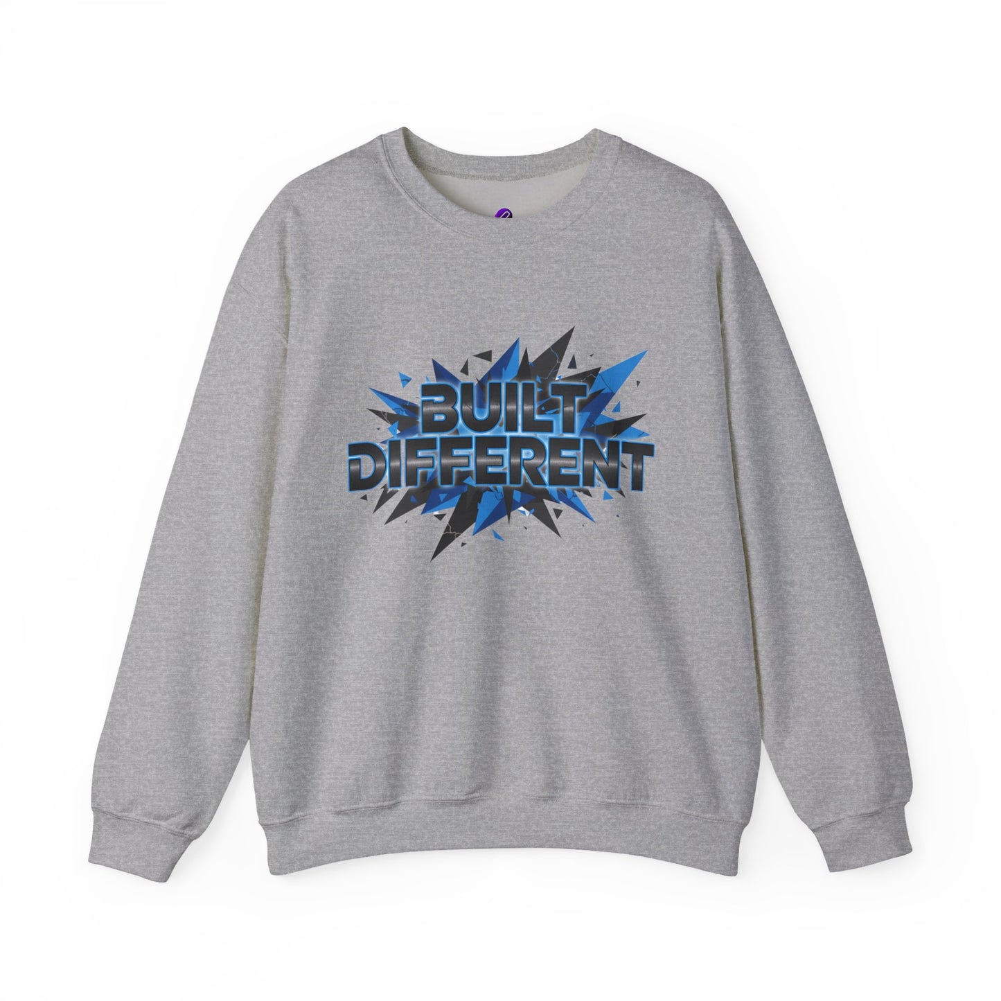 Sweatshirt — "Built Different" Graphic Crewneck (Bold Blue Burst)