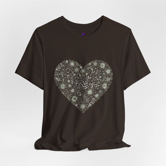 Floral Heart Tee — Delicate Botanical Heart Short Sleeve Shirt