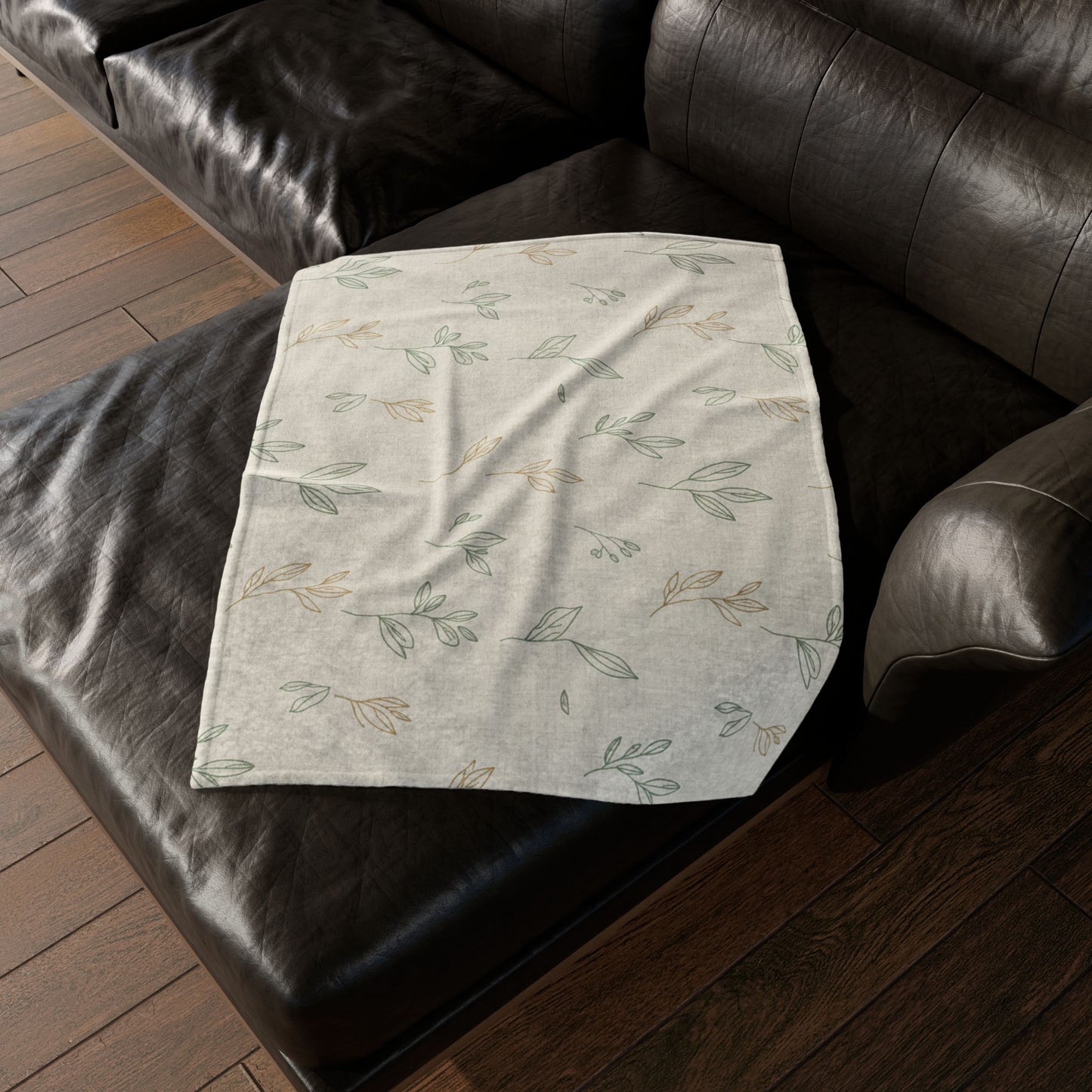 Botanical Leaf Throw Blanket — Soft Polyester Neutral Floral Nursery Blanket