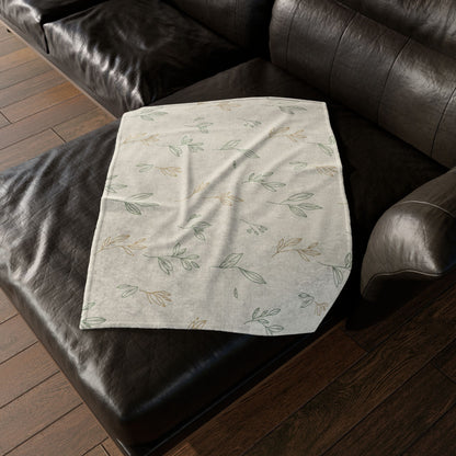 Botanical Leaf Throw Blanket — Soft Polyester Neutral Floral Nursery Blanket