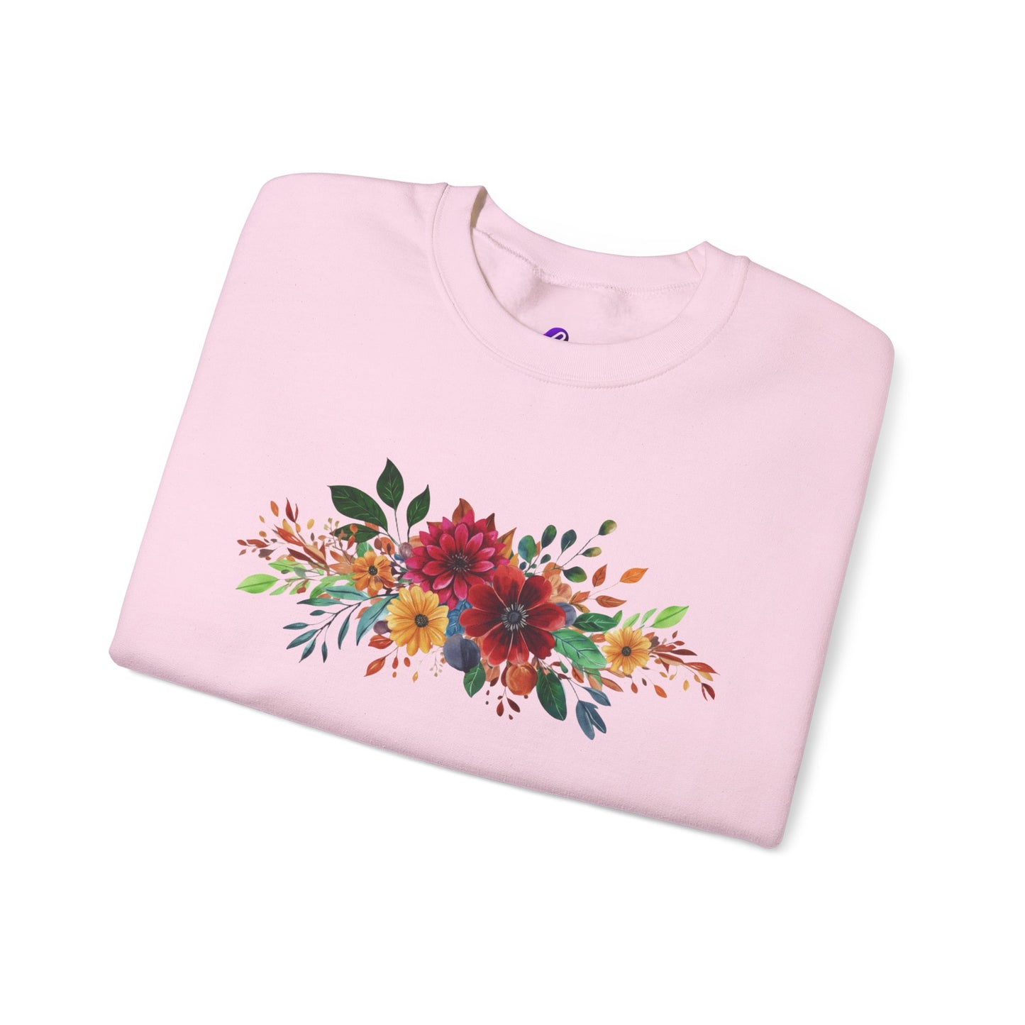 Floral Bouquet Crewneck Sweatshirt — Autumn Red & Orange Flower Design