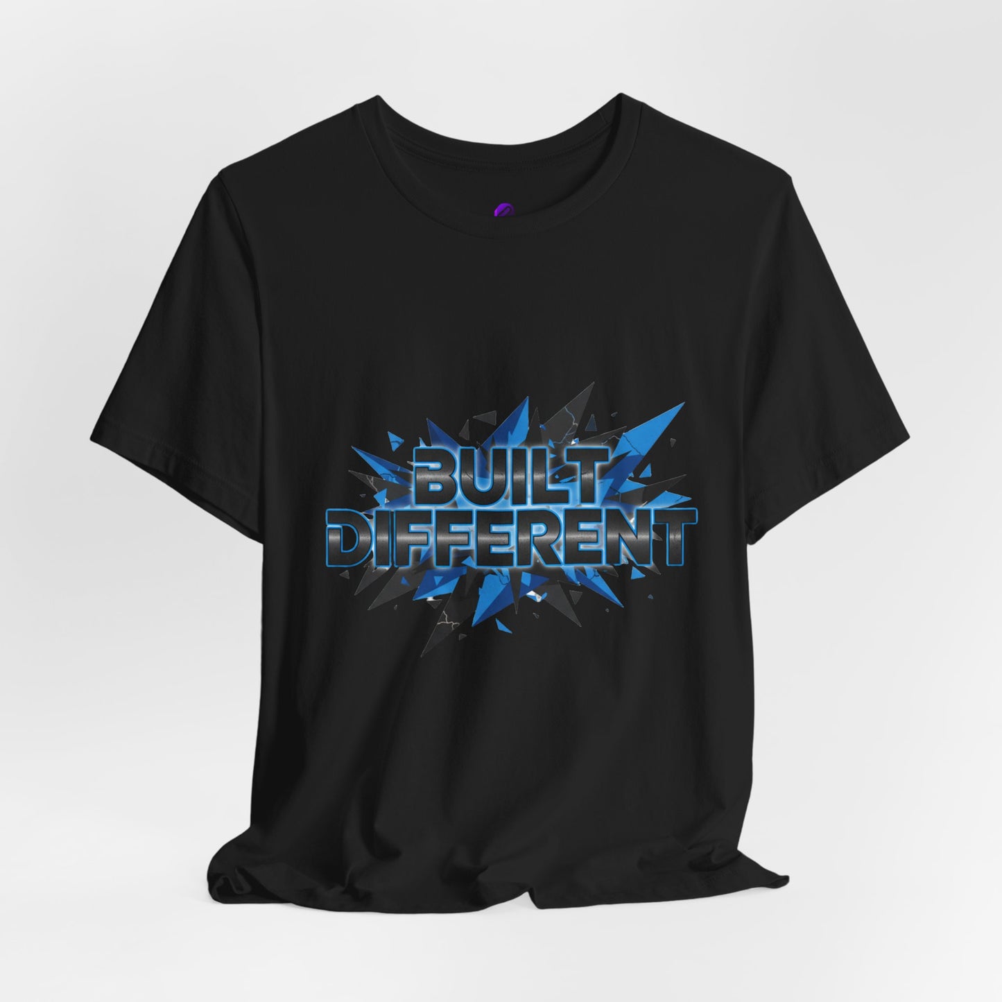 Built Different Graphic Tee — Bold Blue Comic-Style 'Built Different' T-Shirt