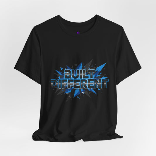 Built Different Graphic Tee — Bold Blue Comic-Style 'Built Different' T-Shirt