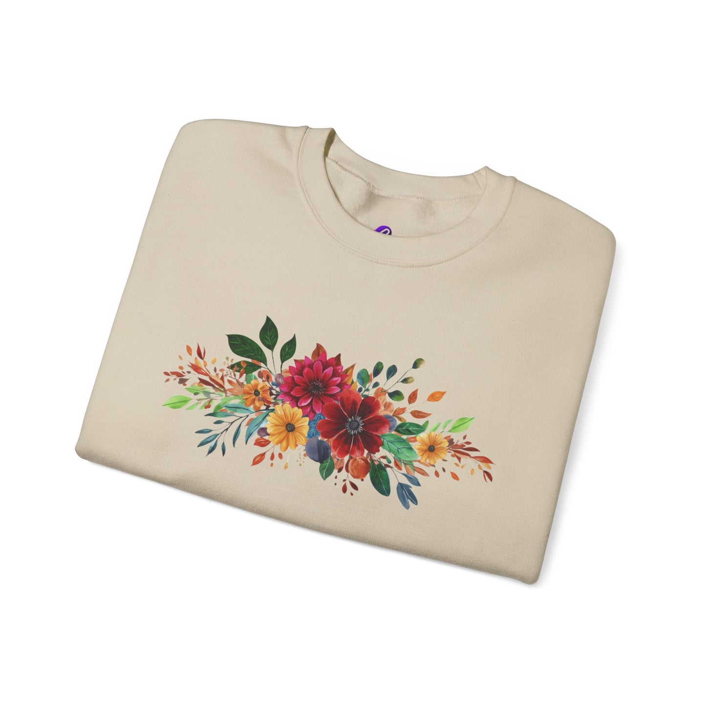 Floral Bouquet Crewneck Sweatshirt — Autumn Red & Orange Flower Design