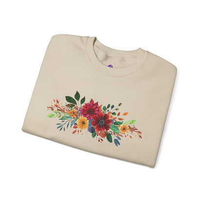 Floral Bouquet Crewneck Sweatshirt — Autumn Red & Orange Flower Design