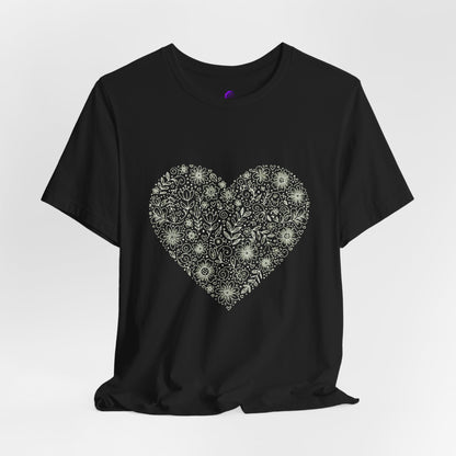 Floral Heart Tee — Delicate Botanical Heart Short Sleeve Shirt