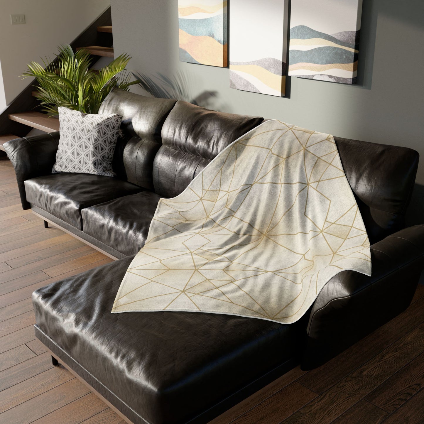 Geometric Gold Lines Plush Blanket — Elegant Modern Throw for Living Room & Bedroom
