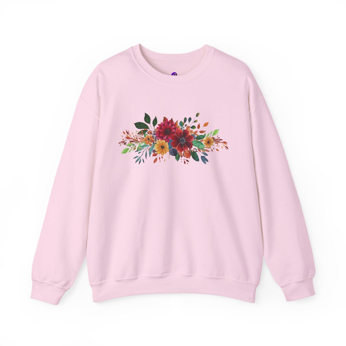 Floral Bouquet Crewneck Sweatshirt — Autumn Red & Orange Flower Design