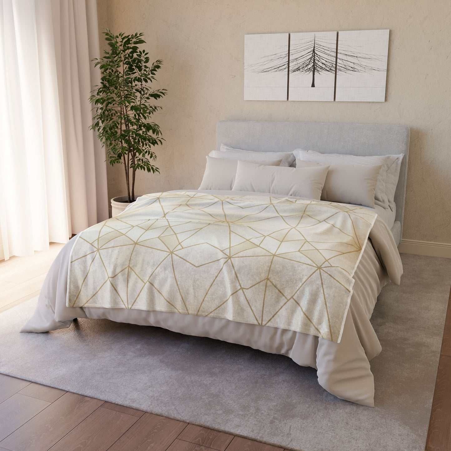 Geometric Gold Lines Plush Blanket — Elegant Modern Throw for Living Room & Bedroom