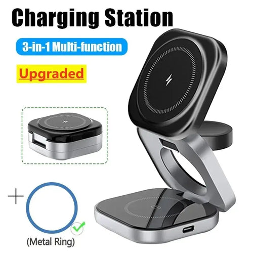 3-in-1 Foldable Magnetic Wireless Charger Stand for iPhone, Apple Watch & AirPods