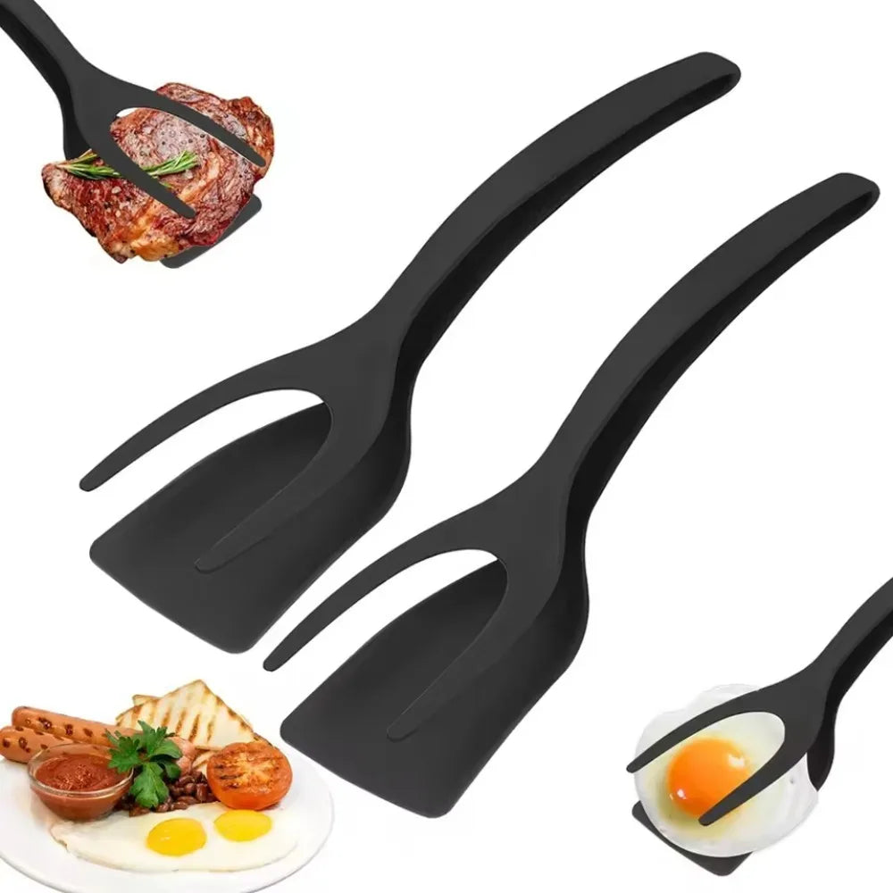 2-in-1 Silicone Egg Flipper Tongs Non-Stick