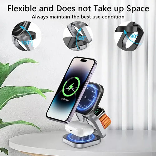 3-in-1 Foldable Magnetic Wireless Charger Stand for iPhone, Apple Watch & AirPods