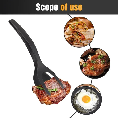 2-in-1 Silicone Egg Flipper Tongs Non-Stick