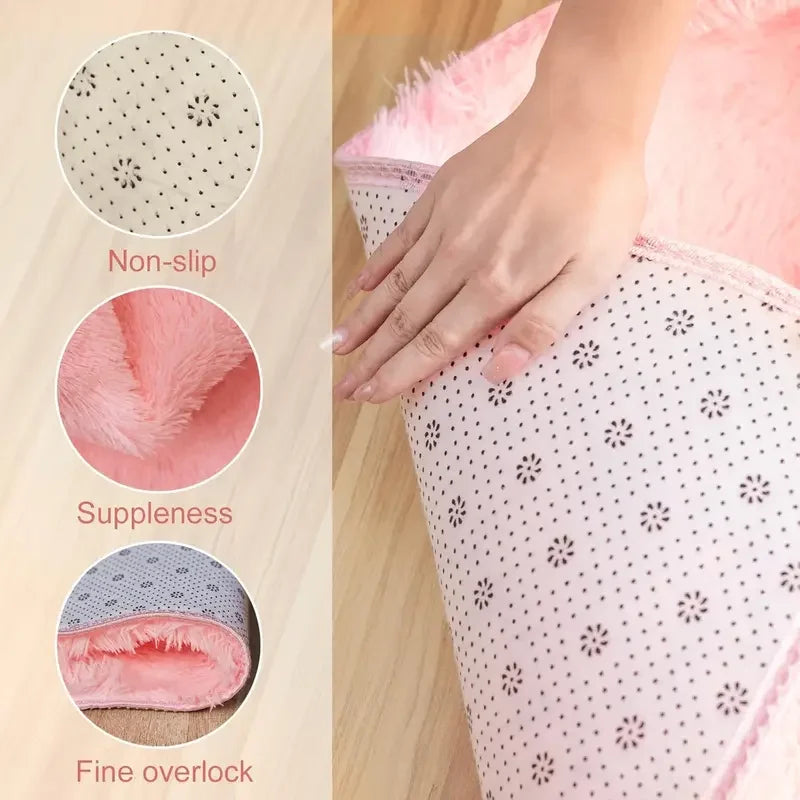 VIKAMA Simple Pink Girly Heart Plush Carpet Bedroom