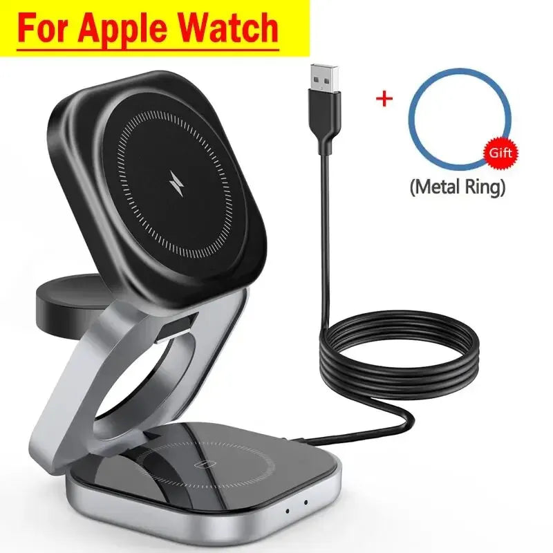 3-in-1 Foldable Magnetic Wireless Charger Stand for iPhone, Apple Watch & AirPods