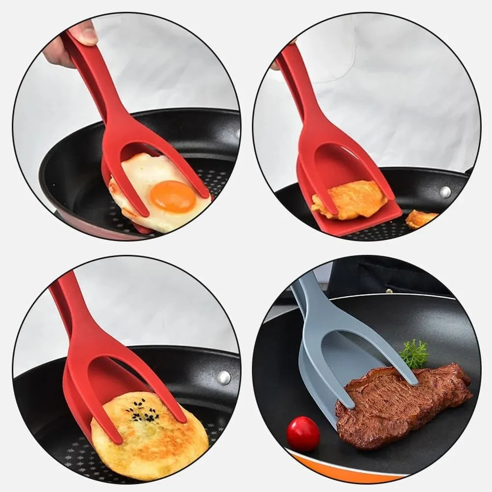 2-in-1 Silicone Egg Flipper Tongs Non-Stick